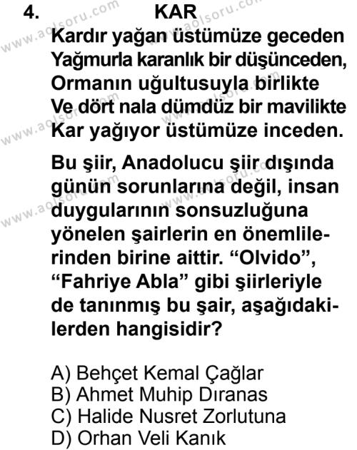 Seçmeli Türk Edebiyatı 8 Dersi 2013 - 2014 Yılı 3. Dönem Sınav Soruları 4. Soru