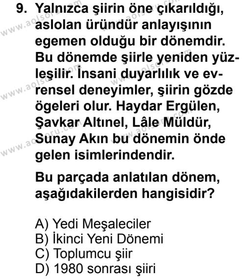 Seçmeli Türk Edebiyatı 8 Dersi 2013-2014 Yılı 3. Dönem Sınavı 9. Soru