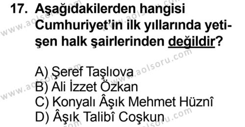 Seçmeli Türk Edebiyatı 8 Dersi 2013-2014 Yılı 3. Dönem Sınavı 17. Soru