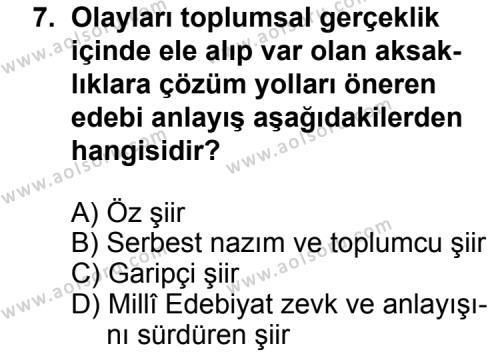 Seçmeli Türk Edebiyatı 8 Dersi 2014-2015 Yılı 1. Dönem Sınavı 7. Soru