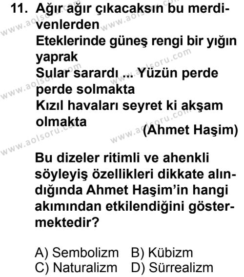 Seçmeli Türk Edebiyatı 8 Dersi 2014-2015 Yılı 1. Dönem Sınavı 11. Soru