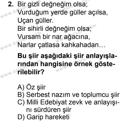 Seçmeli Türk Edebiyatı 8 Dersi 2014 - 2015 Yılı 2. Dönem Sınav Soruları 2. Soru