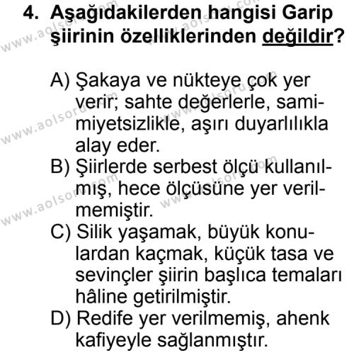 Seçmeli Türk Edebiyatı 8 Dersi 2014 - 2015 Yılı 2. Dönem Sınav Soruları 4. Soru