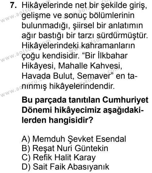 Seçmeli Türk Edebiyatı 8 Dersi 2014-2015 Yılı 3. Dönem Sınavı 7. Soru