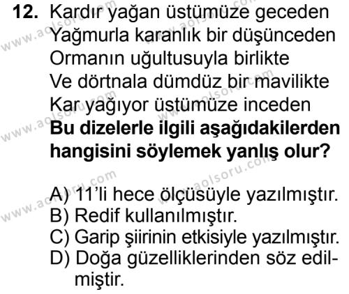 Seçmeli Türk Edebiyatı 8 Dersi 2015-2016 Yılı 2. Dönem Sınavı 12. Soru