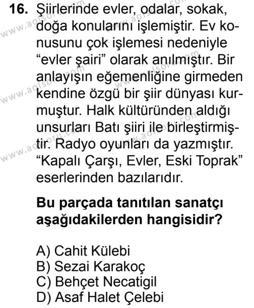 Seçmeli Türk Edebiyatı 8 Dersi 2015-2016 Yılı 2. Dönem Sınavı 16. Soru