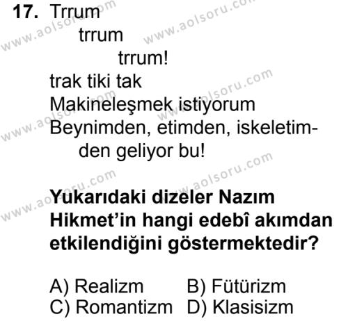 Seçmeli Türk Edebiyatı 8 Dersi 2015-2016 Yılı 2. Dönem Sınavı 17. Soru