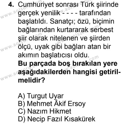 Seçmeli Türk Edebiyatı 8 Dersi 2015 - 2016 Yılı 3. Dönem Sınav Soruları 4. Soru