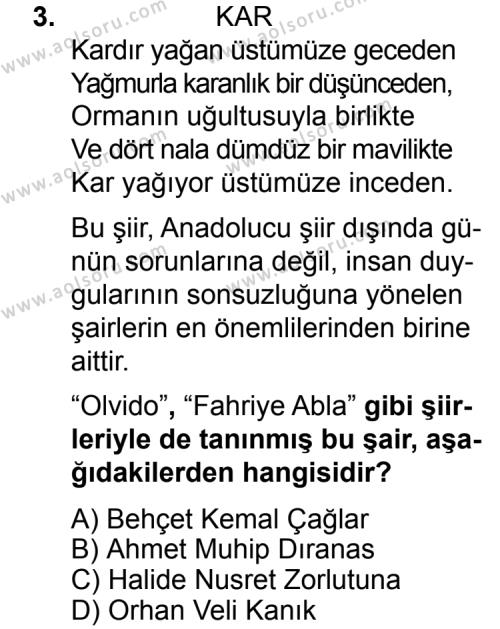 Seçmeli Türk Edebiyatı 8 Dersi 2015 - 2016 Yılı Ek Sınav Soruları 3. Soru