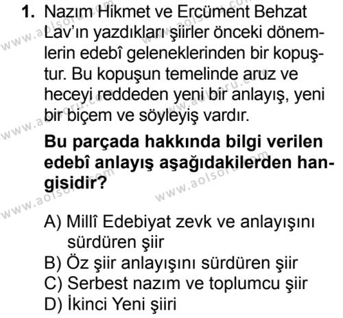 Seçmeli Türk Edebiyatı 8 Dersi 2016 - 2017 Yılı 1. Dönem Sınav Soruları 1. Soru