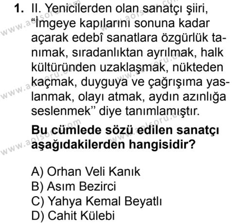 Seçmeli Türk Edebiyatı 8 Dersi 2016 - 2017 Yılı 3. Dönem Sınav Soruları 1. Soru