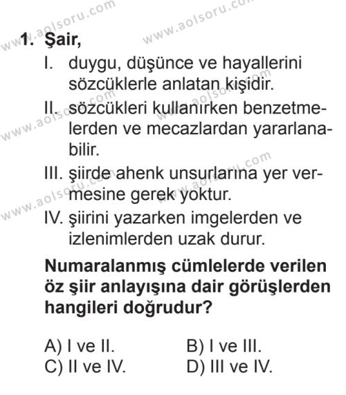 Seçmeli Türk Edebiyatı 8 Dersi 2017 - 2018 Yılı 3. Dönem Sınav Soruları 1. Soru