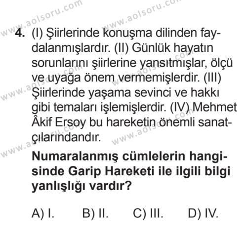 Seçmeli Türk Edebiyatı 8 Dersi 2017 - 2018 Yılı 3. Dönem Sınav Soruları 4. Soru