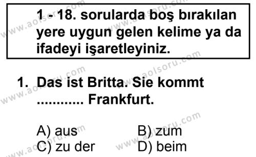 Seçmeli Yabancı Dil Almanca 4 Dersi 2011 - 2012 Yılı 1. Dönem Sınav Soruları 1. Soru