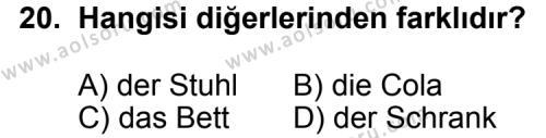 Seçmeli Yabancı Dil Almanca 4 Dersi 2011-2012 Yılı 2. Dönem Sınavı 20. Soru