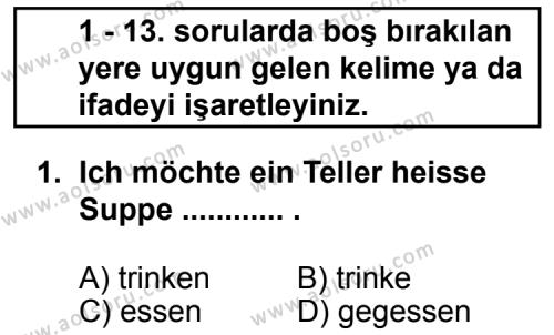 Seçmeli Yabancı Dil Almanca 4 Dersi 2012 - 2013 Yılı 2. Dönem Sınav Soruları 1. Soru