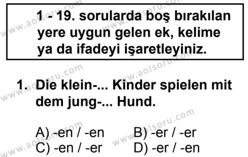 Seçmeli Yabancı Dil Almanca 4 Dersi 2013-2014 Yılı 2. Dönem Sınavı 1. Soru