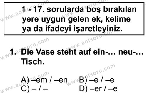 Seçmeli Yabancı Dil Almanca 4 Dersi 2013 - 2014 Yılı 3. Dönem Sınav Soruları 1. Soru
