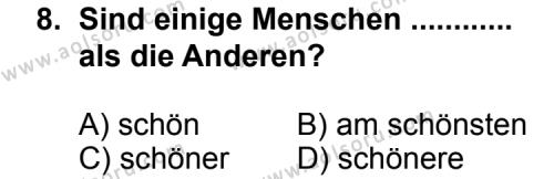 Seçmeli Yabancı Dil Almanca 5 Dersi 2011-2012 Yılı 1. Dönem Sınavı 8. Soru