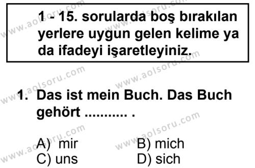 Seçmeli Yabancı Dil Almanca 5 Dersi 2011 - 2012 Yılı 3. Dönem Sınav Soruları 1. Soru
