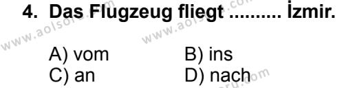 Seçmeli Yabancı Dil Almanca 5 Dersi 2012 - 2013 Yılı 1. Dönem Sınav Soruları 4. Soru