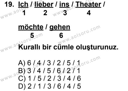 Seçmeli Yabancı Dil Almanca 5 Dersi 2012-2013 Yılı 2. Dönem Sınavı 19. Soru