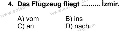 Seçmeli Yabancı Dil Almanca 5 Dersi 2012 - 2013 Yılı 3. Dönem Sınav Soruları 4. Soru