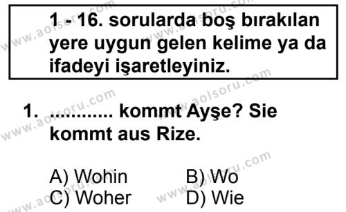 Seçmeli Yabancı Dil Almanca 5 Dersi 2012 - 2013 Yılı Ek Sınav Soruları 1. Soru