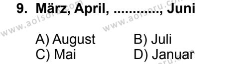 Seçmeli Yabancı Dil Almanca 5 Dersi 2013-2014 Yılı 1. Dönem Sınavı 9. Soru