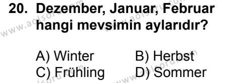 Seçmeli Yabancı Dil Almanca 5 Dersi 2013-2014 Yılı 1. Dönem Sınavı 20. Soru