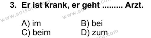 Seçmeli Yabancı Dil Almanca 6 Dersi 2011-2012 Yılı 1. Dönem Sınavı 3. Soru