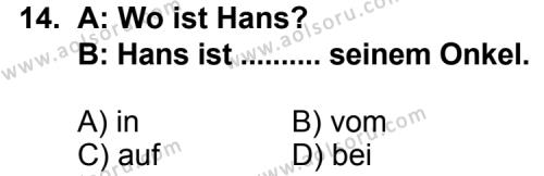 Seçmeli Yabancı Dil Almanca 6 Dersi 2011-2012 Yılı 2. Dönem Sınavı 14. Soru