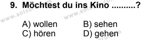 Seçmeli Yabancı Dil Almanca 6 Dersi 2012-2013 Yılı 1. Dönem Sınavı 9. Soru