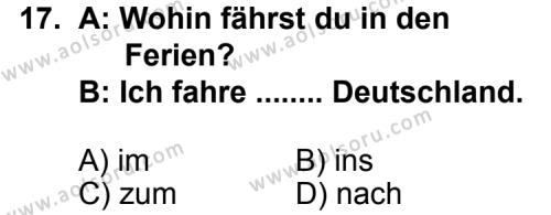 Seçmeli Yabancı Dil Almanca 7 Dersi 2011-2012 Yılı 2. Dönem Sınavı 17. Soru