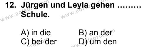 Seçmeli Yabancı Dil Almanca 7 Dersi 2011-2012 Yılı 3. Dönem Sınavı 12. Soru