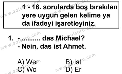 Seçmeli Yabancı Dil Almanca 7 Dersi 2012 - 2013 Yılı 1. Dönem Sınav Soruları 1. Soru