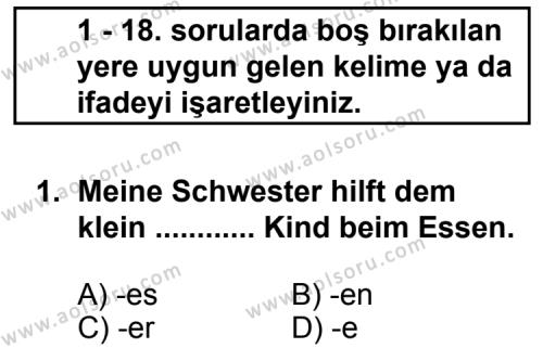 Seçmeli Yabancı Dil Almanca 7 Dersi 2012 - 2013 Yılı 2. Dönem Sınav Soruları 1. Soru