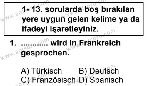 Seçmeli Yabancı Dil Almanca 7 Dersi 2013 - 2014 Yılı 1. Dönem Sınav Soruları 1. Soru