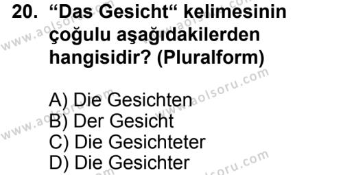 Seçmeli Yabancı Dil Almanca 7 Dersi 2013-2014 Yılı 1. Dönem Sınavı 20. Soru