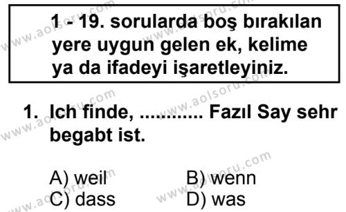 Seçmeli Yabancı Dil Almanca 8 Dersi 2013 - 2014 Yılı 3. Dönem Sınav Soruları 1. Soru