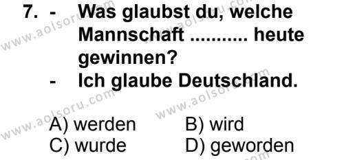 Seçmeli Yabancı Dil Almanca 8 Dersi 2014-2015 Yılı 1. Dönem Sınavı 7. Soru