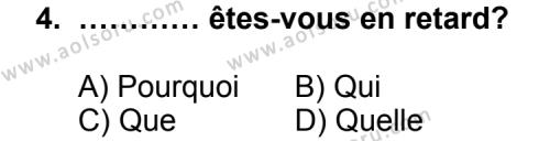 Seçmeli Yabancı Dil Fransızca 3 Dersi 2011 - 2012 Yılı 1. Dönem Sınav Soruları 4. Soru