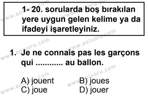 Seçmeli Yabancı Dil Fransızca 3 Dersi 2013 - 2014 Yılı 1. Dönem Sınav Soruları 1. Soru