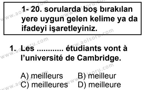 Seçmeli Yabancı Dil Fransızca 4 Dersi 2013 - 2014 Yılı 1. Dönem Sınav Soruları 1. Soru