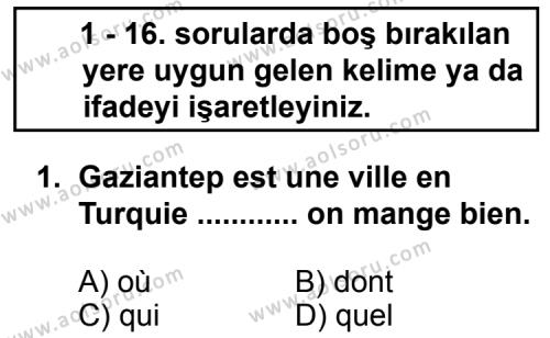 Seçmeli Yabancı Dil Fransızca 5 Dersi 2013 - 2014 Yılı 3. Dönem Sınav Soruları 1. Soru
