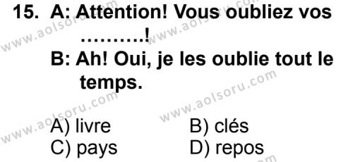 Seçmeli Yabancı Dil Fransızca 6 Dersi 2011-2012 Yılı 1. Dönem Sınavı 15. Soru