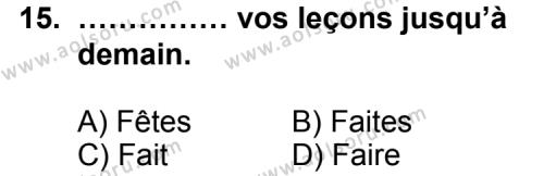 Seçmeli Yabancı Dil Fransızca 6 Dersi 2011-2012 Yılı 2. Dönem Sınavı 15. Soru