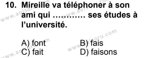 Seçmeli Yabancı Dil Fransızca 8 Dersi 2012-2013 Yılı 1. Dönem Sınavı 10. Soru