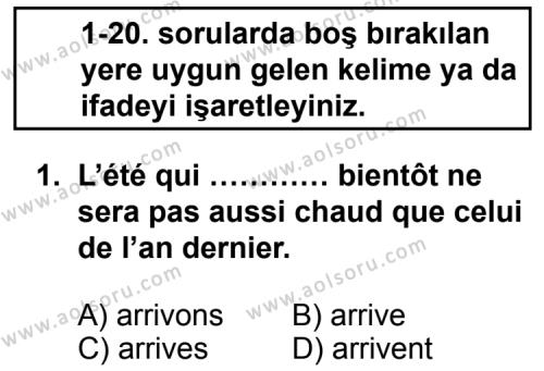 Seçmeli Yabancı Dil Fransızca 8 Dersi 2012 - 2013 Yılı 2. Dönem Sınav Soruları 1. Soru