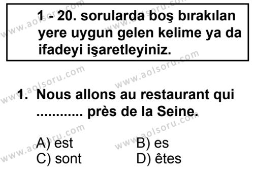 Seçmeli Yabancı Dil Fransızca 8 Dersi 2012-2013 Yılı 3. Dönem Sınavı 1. Soru